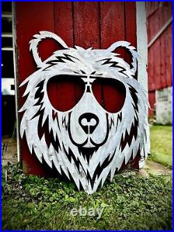 40-inch Metal Grizzly Bear with Sunglasses