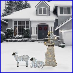 41, 18 & 12 Fabric Glitter Shepherd & Sheep, Warm/Cool White LED Lights, Plug