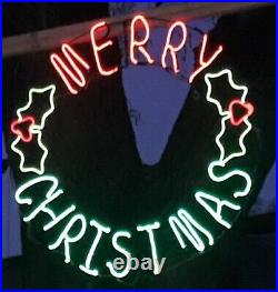 41 Led Neon Lighted Merry Christmas Sign Wreath Led Lights New