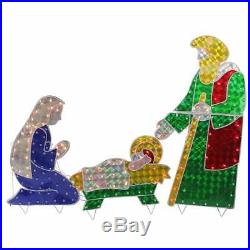 42 LIGHTED 3 PC HOLOGRAPHIC NATIVITY OUTDOOR CHRISTMAS Yard Decoration PRE-LIT