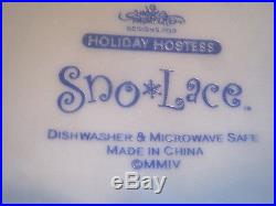 42-Pc Service for 8 Holiday Hostess SnoLace BLUE WHITE Ceramic China WONDERFUL