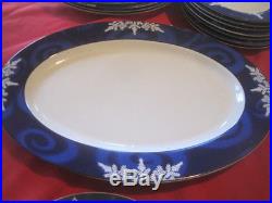 42-Pc Service for 8 Holiday Hostess SnoLace BLUE WHITE Ceramic China WONDERFUL