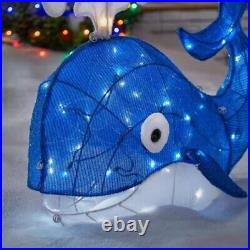 42 in Whale LED Fishing Tropical Beach Coastal Christmas Light Up Yard Sculpture