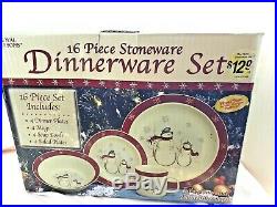 43 Piece Royal Seasons Christmas Stoneware Dishes Set Snowmen 8 settings boxed