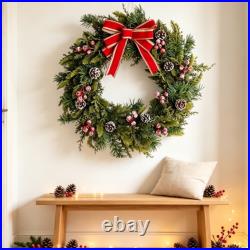 45cm Festive Plastic Wreath with Bow for Holiday Season Door and Wall Decor