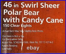 46 in Swirl Sheer Tinsel Polar Bear with Candy Cane 150 Lights Christmas Holiday