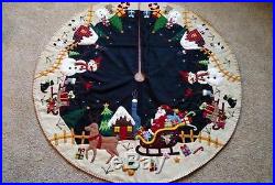 47 Hand made Wool Flannel Santa Reindeer Snowman Village CHRISTMAS TREE SKIRT