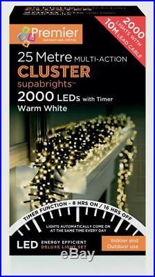 480 or 2000 LED Premier Cluster Christmas Tree Lights with Timer Warm White