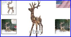 48 H Outdoor Twig Wrapped Rattan Grazing Reindeer Christmas Decor with 80 Wa