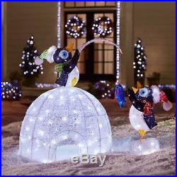 48 LED Lighted Igloo with Fishing Penguins Sculpture Christmas Yard Decor (New)