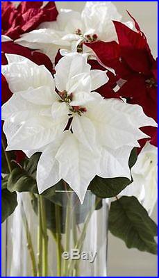$48 Pottery Barn WHITE FAUX POINSETTIA Flower Stems 28 High Set of 4 NWT