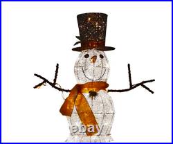 48 Pre Lit Twinkling Snowman Cotton Thread Gold Sash Christmas Yard Sculpture