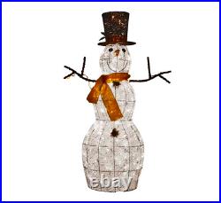 48 Pre Lit Twinkling Snowman Cotton Thread Gold Sash Christmas Yard Sculpture