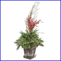 48 in. Pre Lit Evergreen Artificial Shrub with Red Berries, Pine Cones, LED Ligh