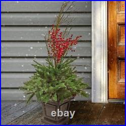 48 in. Pre Lit Evergreen Artificial Shrub with Red Berries, Pine Cones, LED Ligh