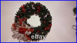 48in Large Artificial Pre-Lit Fir Christmas Wreath Holiday Accent Decoration