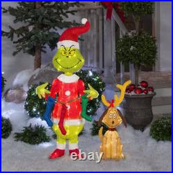 49.21 In Tall 3D Lighted Christmas Tinsel Yard Sculpture-The Grinch with Stockings