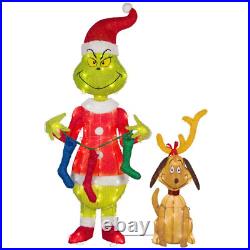 49.21 In Tall 3D Lighted Christmas Tinsel Yard Sculpture-The Grinch with Stockings
