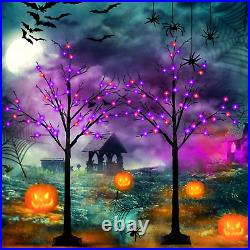 4FT Lighted Black Halloween Tree 2-Pack with 96 LED Orange & Purple Lights