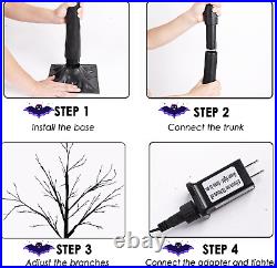 4FT Lighted Black Halloween Tree 2-Pack with 96 LED Orange & Purple Lights