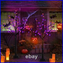 4FT Lighted Black Halloween Tree 2-Pack with 96 LED Orange & Purple Lights