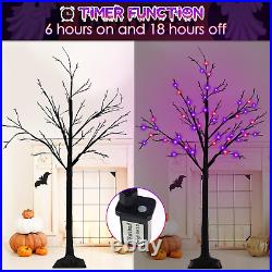 4FT Lighted Black Halloween Tree 2-Pack with 96 LED Orange & Purple Lights