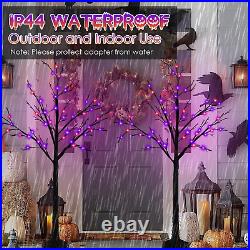 4FT Lighted Black Halloween Tree 2-Pack with 96 LED Orange & Purple Lights