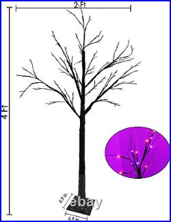 4FT Lighted Black Halloween Tree 2-Pack with 96 LED Orange & Purple Lights