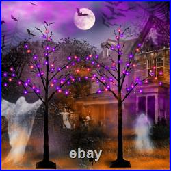 4FT Lighted Black Halloween Tree 2-Pack with 96 LED Orange & Purple Lights