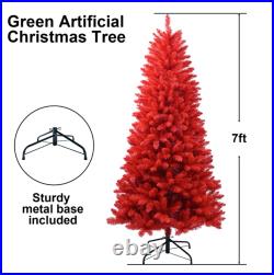 4FT Red PVC Artificial Xmas Tree for Holiday Decoration Indoor Christmas Decor