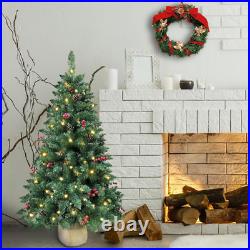 4Ft Pre-Lit Christmas Tree, Artificial Pine 300 PVC Branches Tips with 20 Red Ber