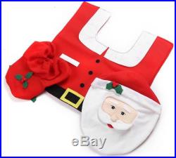 4PCS Christmas Xmas Decoration Fancy Santa Toilet Seat Cover & Rug Bathroom Set