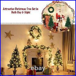 4Pcs Pre-Lit Artificial Christmas Tree Flocked Holiday Decoration with LED Light