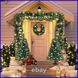 4Pcs Pre-Lit Artificial Christmas Tree Flocked Holiday Decoration with LED Light