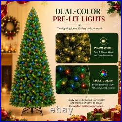 4.5FT 6FT 7.5FT 9FT Pre-Lit Artificial Christmas Tree, Dual-Color LEDs, Hinged