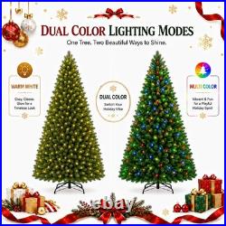 4.5FT 6FT 7.5FT 9FT Pre-Lit Artificial Christmas Tree, Dual-Color LEDs, Hinged