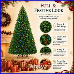 4.5FT 6FT 7.5FT 9FT Pre-Lit Artificial Christmas Tree, Dual-Color LEDs, Hinged