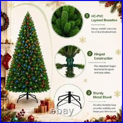 4.5FT 6FT 7.5FT 9FT Pre-Lit Artificial Christmas Tree, Dual-Color LEDs, Hinged