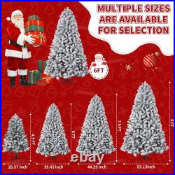 4.5/6/7.5/9FT Snow Flocked Christmas Tree with Lights for Porch, Office, Home Deco
