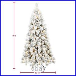 4/5/6/7/8FT Snow Flocked Hinged Artificial Christmas Tree Xmas Winter Decoration
