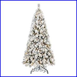 4/5/6/7/8FT Snow Flocked Hinged Artificial Christmas Tree Xmas Winter Decoration