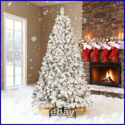 4/5/6/7/8/9 ft Prelit Flocked Christmas Tree White Artificial Xmas Tree with Stand