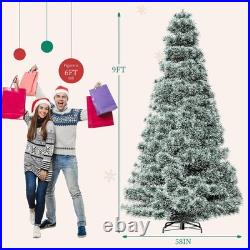 4.5-9FT Pre-lit Snow Flocked Artificial Christmas Tree Spruce Xmas Tree withLights