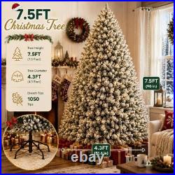 4.5-9 FT Pre Lit Flocked Artificial Christmas Xmas Tree with Warm White Lights