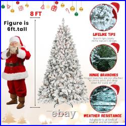 4.5-9 ft Pre-Lit Snow Flocked Spruce Artificial Christmas Tree with Pine Cone