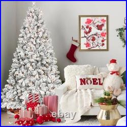 4.5-9 ft Pre-Lit Snow Flocked Spruce Artificial Christmas Tree with Pine Cone