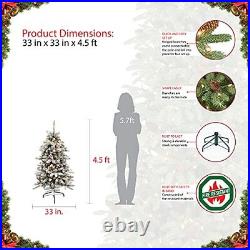 4.5 Foot Pre-Lit Flocked Bennington Fir Artificial Christmas Tree with 150 UL