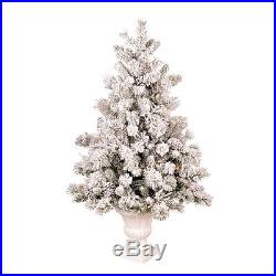 4.5-ft Pre-Lit Pine Flocked White Artificial Christmas Tree