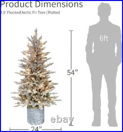 4.5ft Pre-Lit Potted Flocked Arctic Fir Christmas Tree with 70 Clear Lights