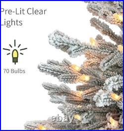 4.5ft Pre-Lit Potted Flocked Arctic Fir Christmas Tree with 70 Clear Lights